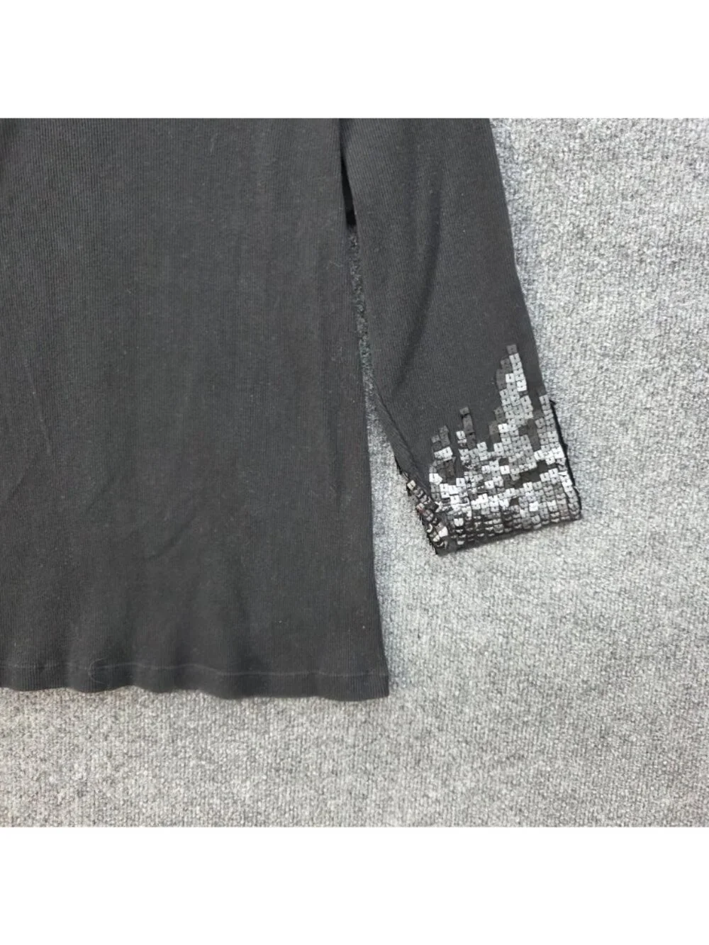 Coldwater Creek Ribbed Cotton Top L Black Sequin Sparkle Glam Whimsygoth Y2K